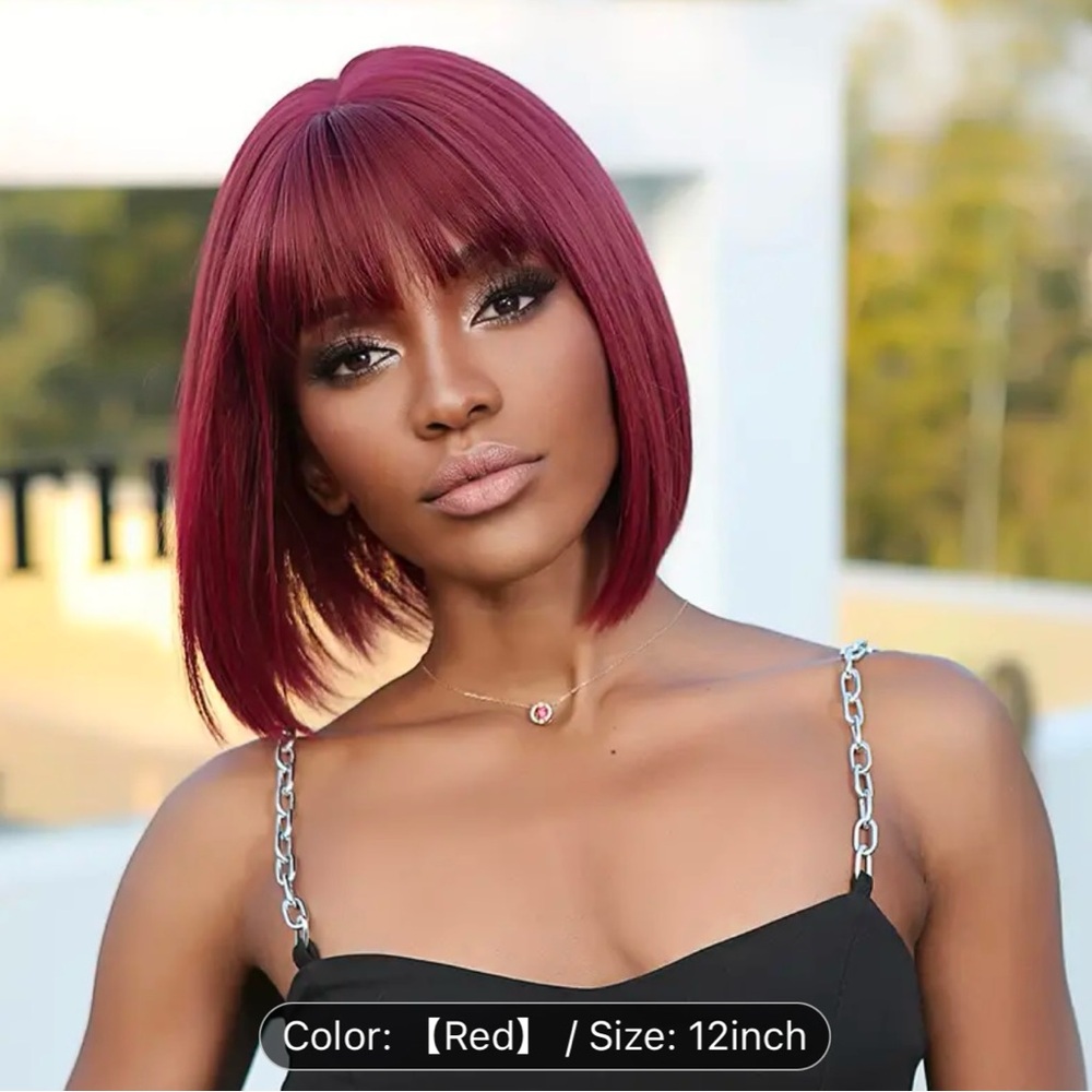 12 inch red/burgundy short bob wig